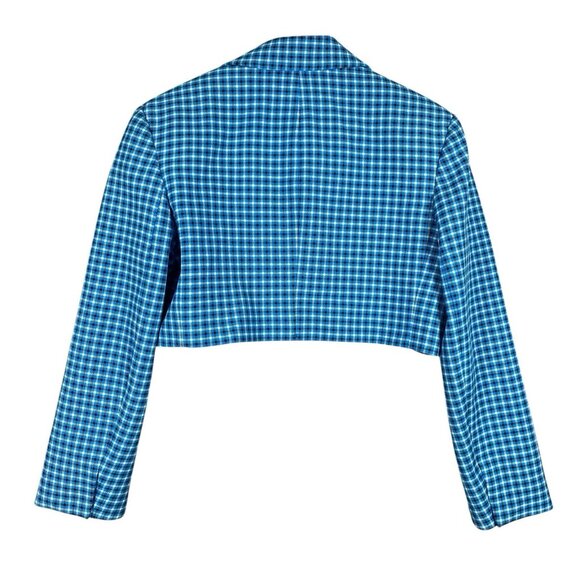 Zara Cropped Blazer M Blue Check Plaid Preppy Rich Old Money Academia Blogger - Picture 4 of 16